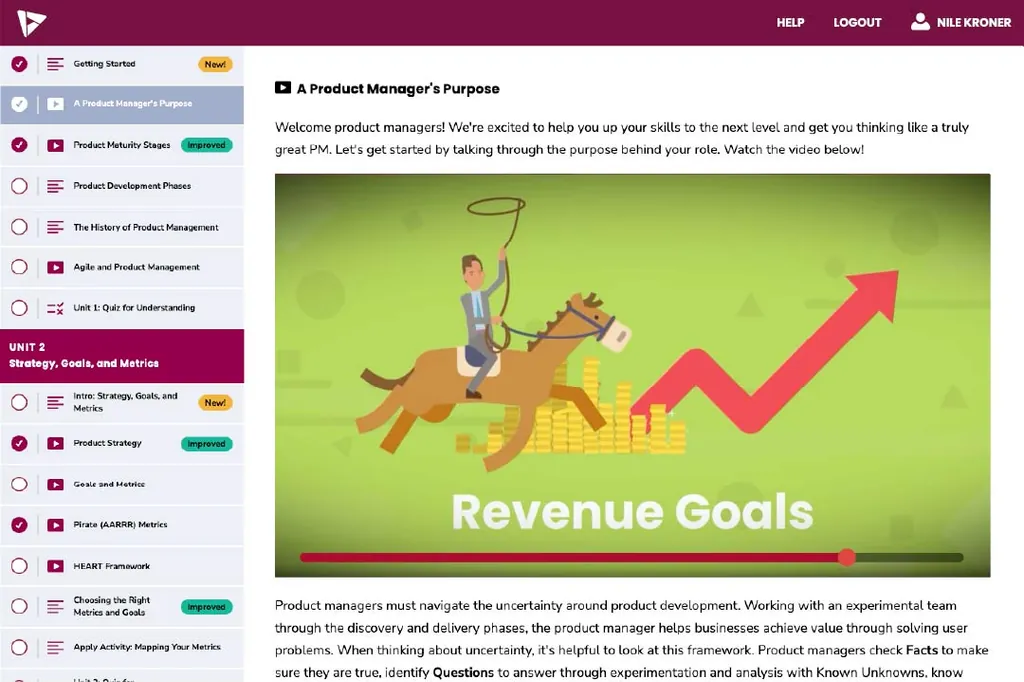 Animated product management lesson teaching outcome-driven, product-led thinking